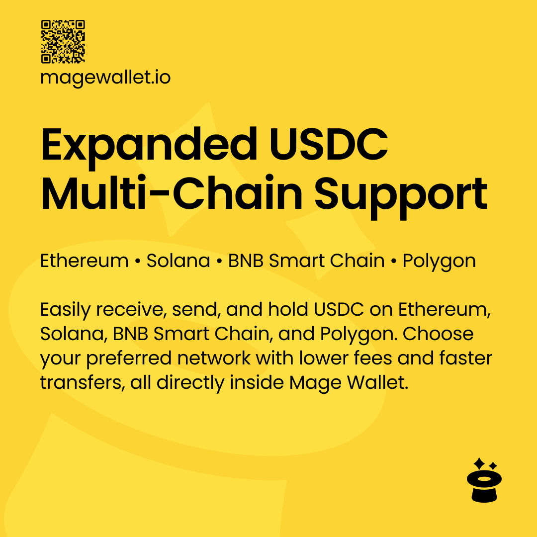 Mage_Wallet's tweet photo. Mage Wallet has expanded USDC support!

You can now send, receive, and manage $USDC across:
▪️ BNB Smart Chain
▪️ Ethereum
▪️ Solana
▪️ Polygon

Select your preferred network and manage your assets directly in your wallet 👇
https://t.co/veUt0onEuj

#MageWallet #Crypto #USDC https://t.co/b7p5YFNMUp