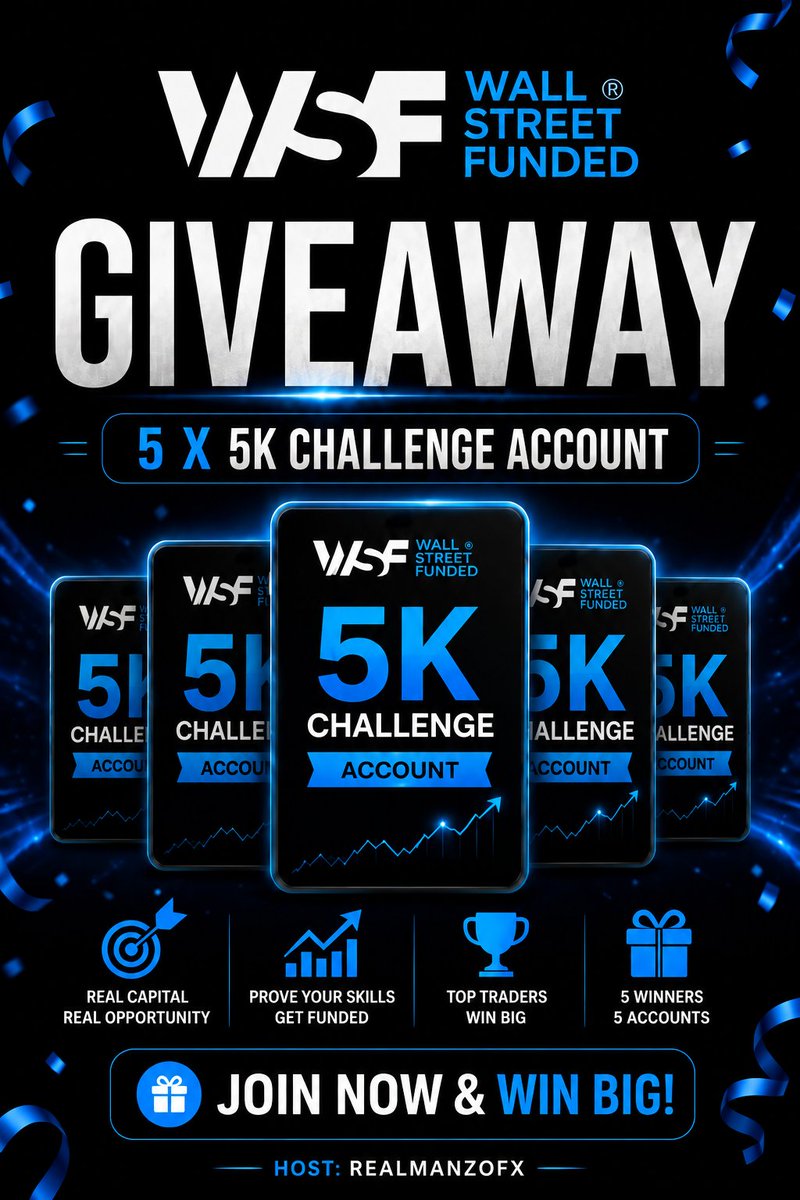 Realmanzofx's tweet photo. 🚨 GIVEAWAY ALERT 🚨 

5 X 5KFunded Accounts 🎁

To qualify :

1. Follow
@WSFunded @Realmanzofx @IBN_FX

2. Follow: https://t.co/I6kicQYn7g…

3. Tag 3 friends, Like &amp; Repost

4. Register at the platform, through my link::https://t.co/BD3UF9ZIan

5. My discount code:REALMANZOFX https://t.co/H3amo9AKjt