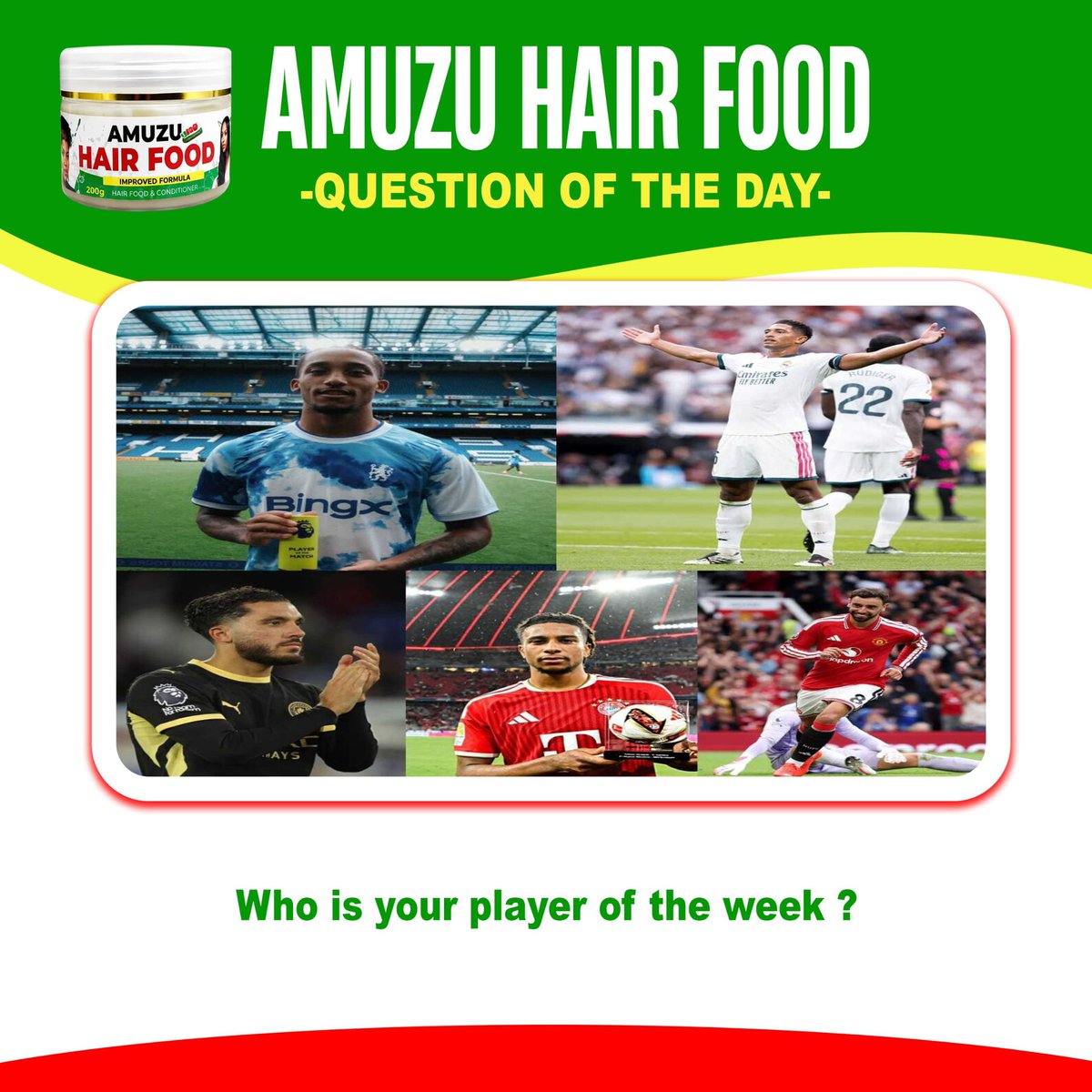 akomeahmessiah's tweet photo. Who is your player of the week ?

João Pedro
Jude Bellingham
Michael Olise
Rayan Cherki
Bruno Fernandes https://t.co/Atw3YztelF