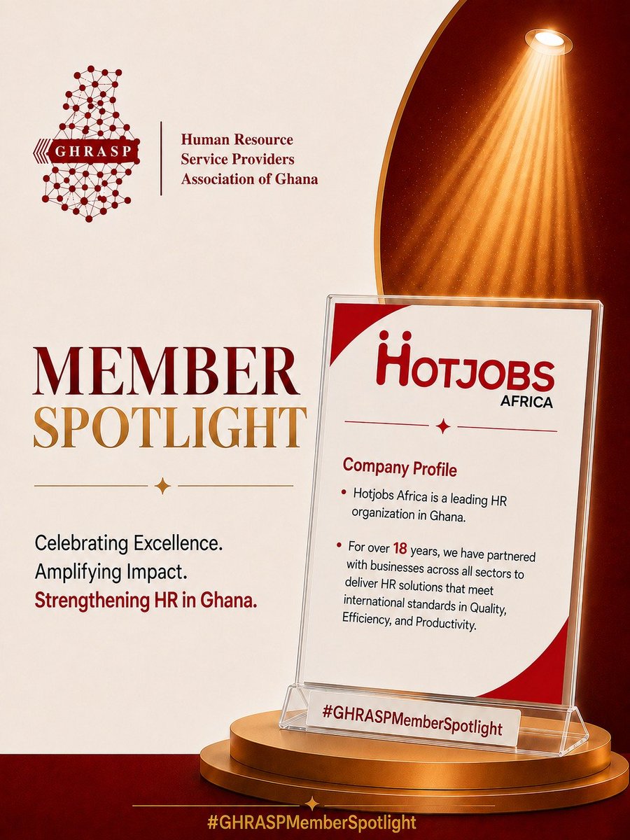 WeAreGHRASP's tweet photo. #GHRASPMemberSpotlight| Meet Our Member

This week, we shine the spotlight on @hotjobsafrica , a valued member of GHRASP and a leading Human Resource service provider with 18 years of experience in recruitment, staffing and workforce solutions.

#HRLeadership #HRConsulting https://t.co/pe1hbMff8u