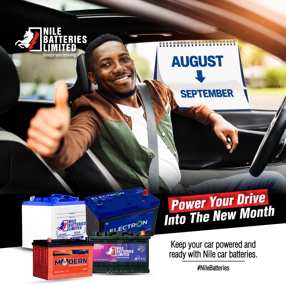 nilebatteries's tweet photo. New month, new energy!
Drive into September with confidence. Nile Batteries keeps you moving - no breakdowns, just power.
#NileBatteries #PowerYourDrive https://t.co/sHnOlNmNg1