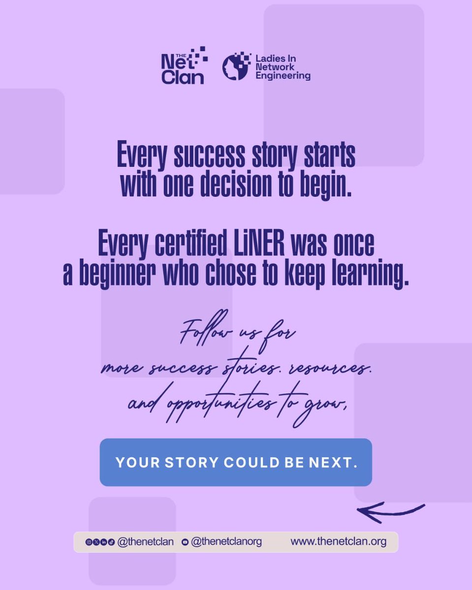 thenetclan's tweet photo. Mutiat’s advice to anyone starting their CCNA journey:

Don’t compare your journey to anyone else’s. Understand, don’t cram. Do the labs. Ask for help early.

And most importantly, believe that you belong in tech.

Congratulations, Mutiat! 🎉🎓

As we close August and step into September, remember:

Consistency beats intensity every time.

#CCNA #Networking #WomenInTech #NetClan