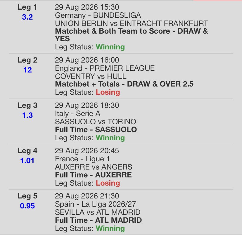 bettingslipguru's tweet photo. 🧾 RESULTS 29/08 

✅ ❌ ✅ ❌ ✅ https://t.co/sNkAr5xCZK