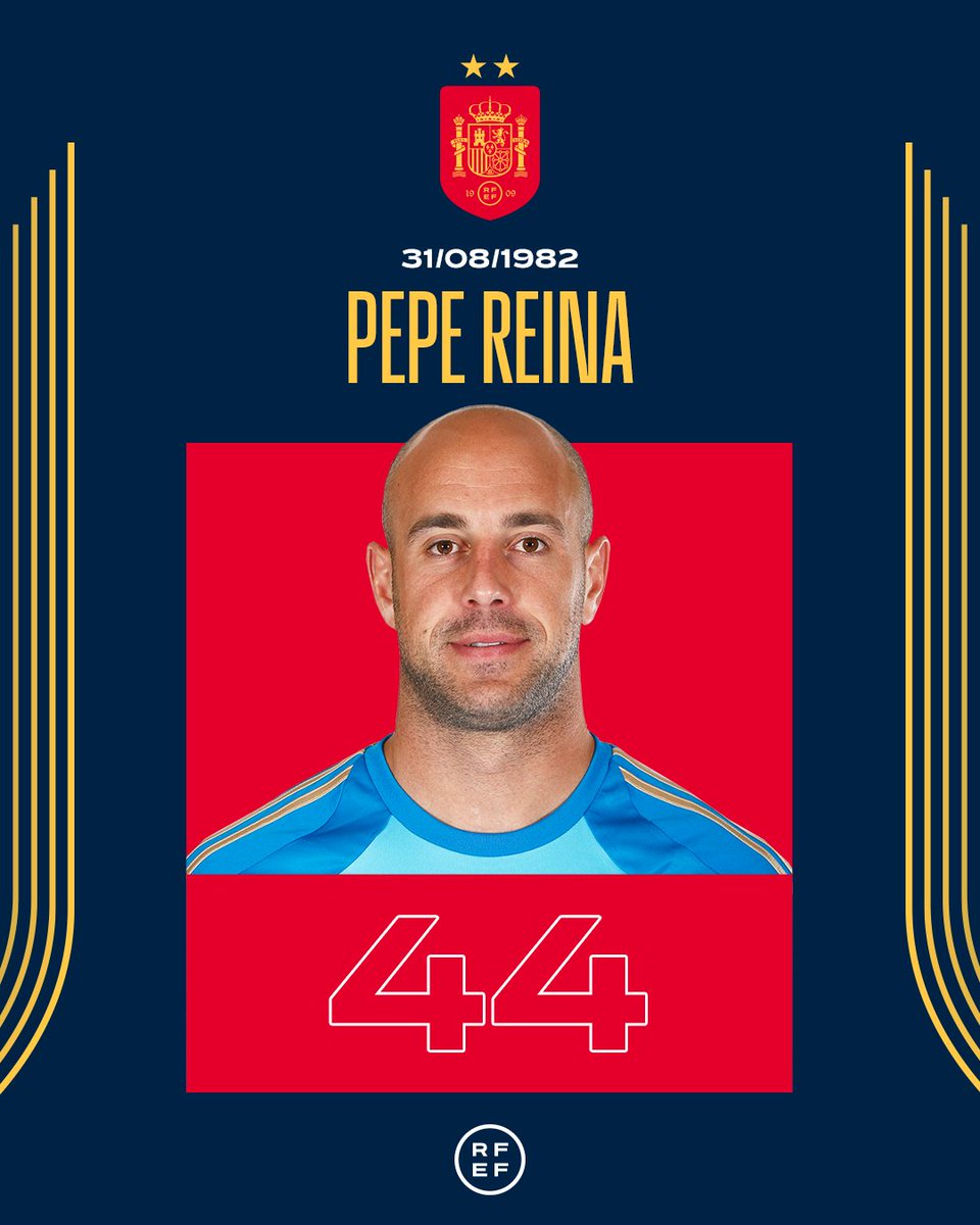 SEFutbol's tweet photo. 🎂 ¡𝗠𝘂𝗰𝗵𝗮𝘀 𝗳𝗲𝗹𝗶𝗰𝗶𝗱𝗮𝗱𝗲𝘀, @PReina25!

👏 Nuestro campeón del mundo y doble campeón de Europa cumple hoy 4️⃣4️⃣ años.

#VamosEspaña https://t.co/y6RqZb8NIl