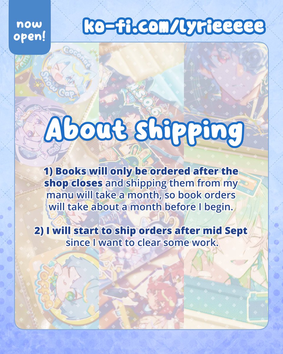 lyrieeeee's tweet photo. [RT/Shares appreciated!]
Finally opening again! PO for my book is also available for both US and international!! 

I also got a bit of a clearance of my old stock! https://t.co/blBXamxR2R