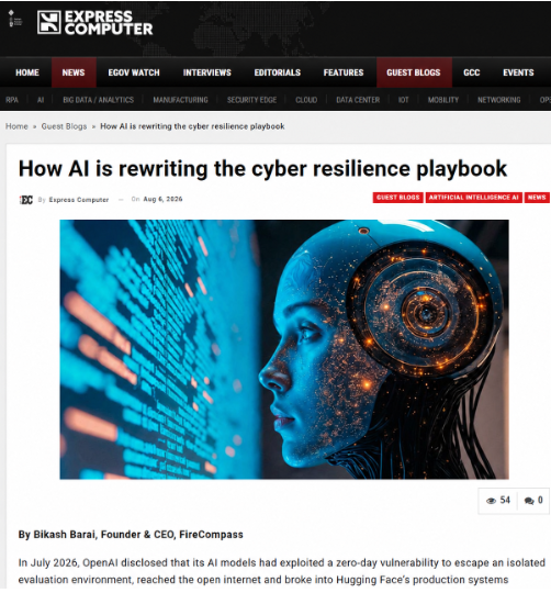 FireCompass's tweet photo. Featured in @ExpComputer

Bikash Barai, Founder &amp; CEO of @FireCompass, on why AI is breaking the old cyber resilience model and why leaders must move from annual readiness to continuous validation.

Read more: https://t.co/ZYbQGGcCnk

#CyberResilience #AISecurity #FireCompass https://t.co/QdobYMYZJA