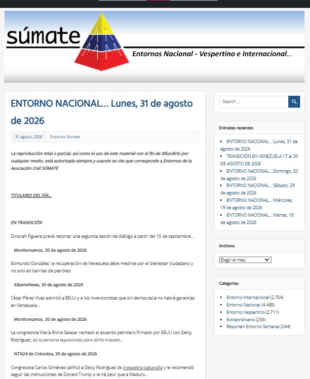 Sumate's tweet photo. Entorno Nacional #Lunes31Agosto
Te ofrecemos nuestro reporte matutino dominical con lo acontecido en el ámbito político-electoral, con las noticias más importantes publicadas por los principales portales Web de noticias, nacionales e internacionales.
Pulsa aquí: https://t.co/tG1Q51PFrL
