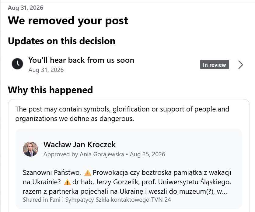 WaclawJan's tweet photo. ⚠️Próbuje się mnie cenzurować na Facebooku.

Komuś bardzo zależało na tym by moja analiza skandalicznego zachowania Gorzelika nie była widoczna.

Tymczasem wpis pani Gorzelik, na którym stoją na baczność z wizerunkami banderowców w hitlerowskich mundurach cały czas dostępny.

Co to są za standardy?