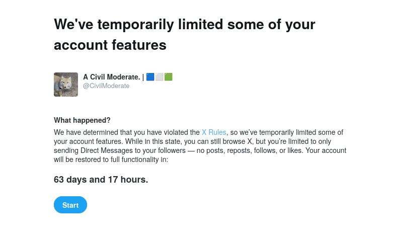 ALovingCentrist's tweet photo. Whoever this "A Civil Moderate" is, I have a feeling he has some really wonderful followers who are just heartbroken by his lack of posts.
I am DEFINITELY not @CivilModerate  but I'm sure his followers would love to follow me.. until he is eventually unlocked. https://t.co/XFGGAzoPhn