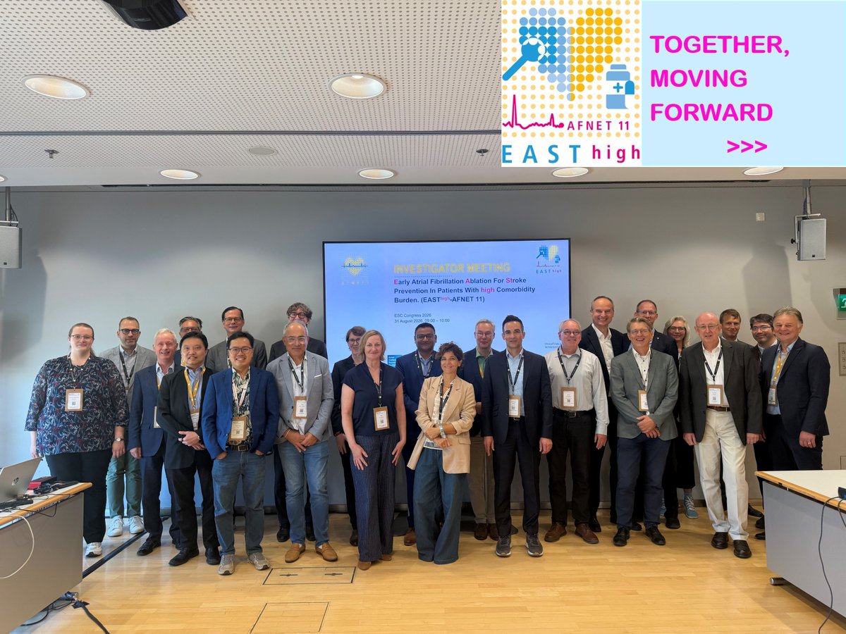 afnet_ev's tweet photo. 🤩Great international energy and an amazing team spirit at the #EASThigh Investigator Meeting during #ESC2026! 🌍
Thank you to all participants for for driving #EASThigh forward!
#AFNET @Medtronic @EKFStiftung @AndreasRillig @PrashSanders @kvernooy @joselmerino @DrJasonAndrade https://t.co/txpSjJ8wEj