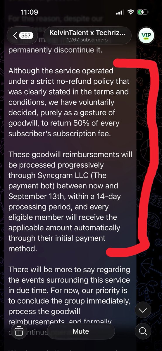REDEYESEN's tweet photo. 🚨Just in 

@Techriztm and @Kelvintalent_  is closing the VIP channel and refunding the subscribers 50% of what they paid and that's about a $126,700...

There was clearly a no refund policy but as a gesture of a pure goodwill they decided to refund.

W big heart ❤️‍🩹.

Stay tuned! https://t.co/YSFP2rsiYe
