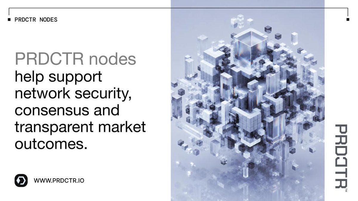 PRDCTR_IO's tweet photo. What happens when prediction markets need infrastructure they can actually trust? 

You build a network around distributed participation.

PRDCTR nodes help support network security, consensus and transparent market outcomes. https://t.co/ZD0INBHgO8