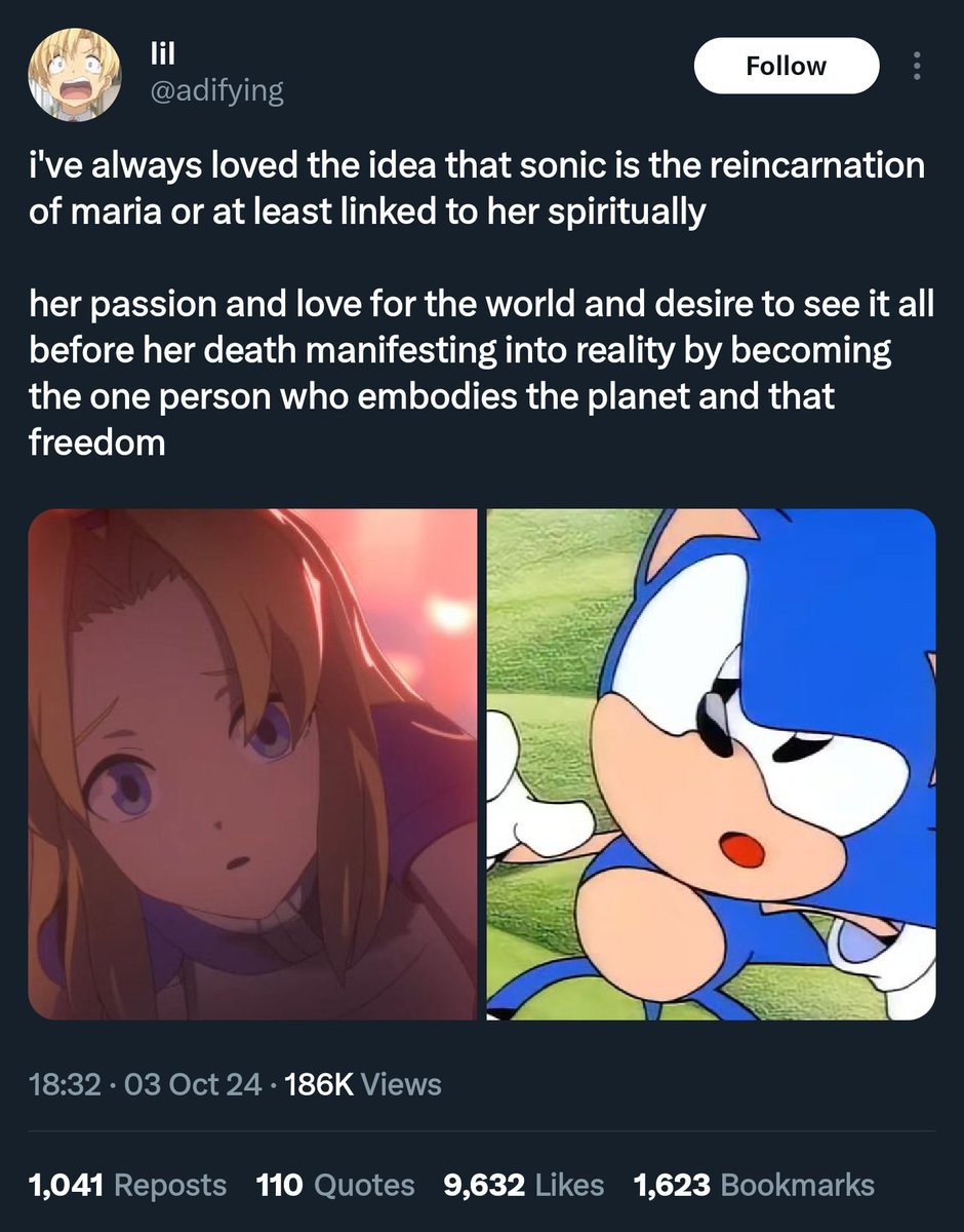 Zicetec2000's tweet photo. @sp1derweb1 It's a good DLC game,  a bit bland.

As for Maria I've got a bit of headcannon... Sonic is Maria Reincarnated. https://t.co/SbBSWpHbNM