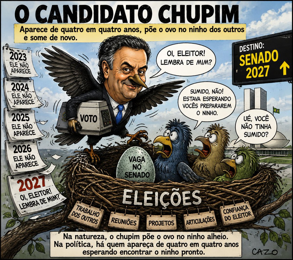MarioJoseMedei1's tweet photo. O candidato chupim.

Some por quatro anos.
Na eleição, reaparece, ocupa o ninho dos outros e pede seu voto.
A política não precisa de reaparições. Precisa de presença. https://t.co/05UjdB88GG
