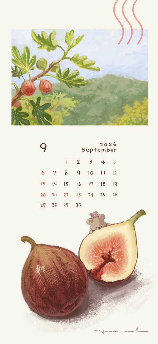 koalaenikki's tweet photo. 9月のカレンダーと待ち受けです🌱9月は大好きなイチジクを描きました🎨実の内側に詰まっているつぶつぶの部分がイチジクの花なのだそうです。
来月も、ふくふくとお健やかにお過ごしください🌼 https://t.co/rVVrff27d1