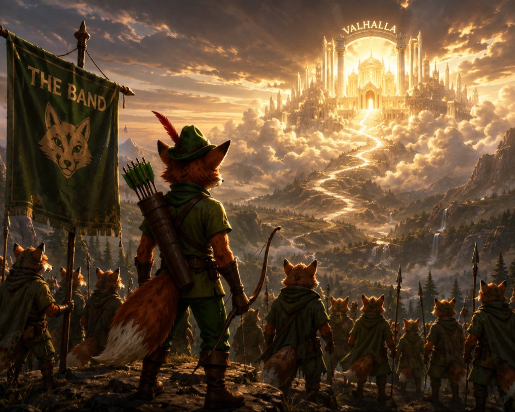 _RobinHoodMeme's tweet photo. Robin Hood and his Merry Men.
 
Valhalla awaits.
 
$HOOD 🦊 🏰 https://t.co/Mg6g2YBCQm