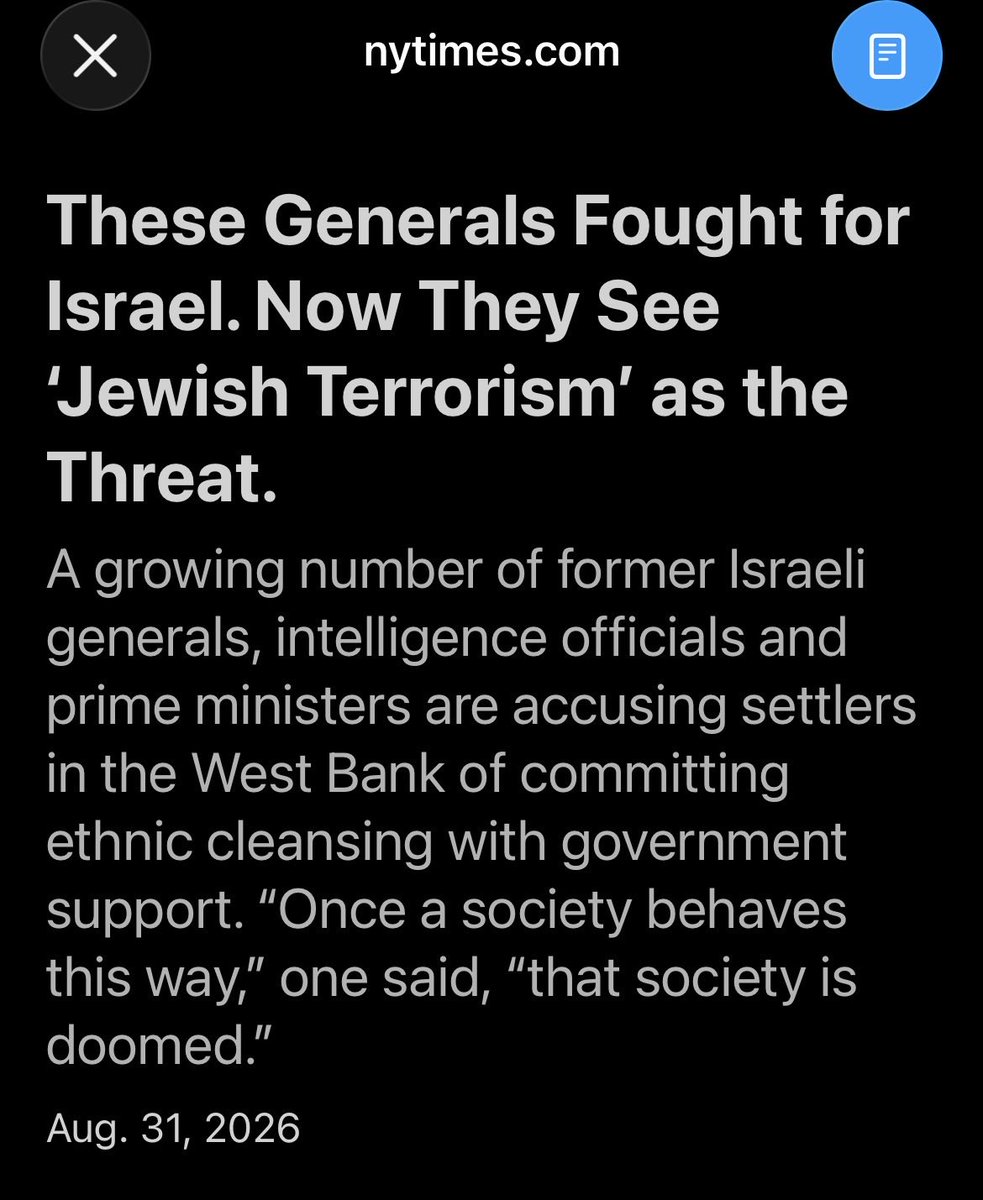 JustinBonomo's tweet photo. 3 dozen Israeli generals, 2 Israeli prime ministers, and many others signed a letter saying Israel is committing terrorism and ethnic cleansing in the West Bank

They liken what Israel is doing to the horrors committed by the Nazis during the Holocaust

Great article from NYT https://t.co/SywRPaG1JB