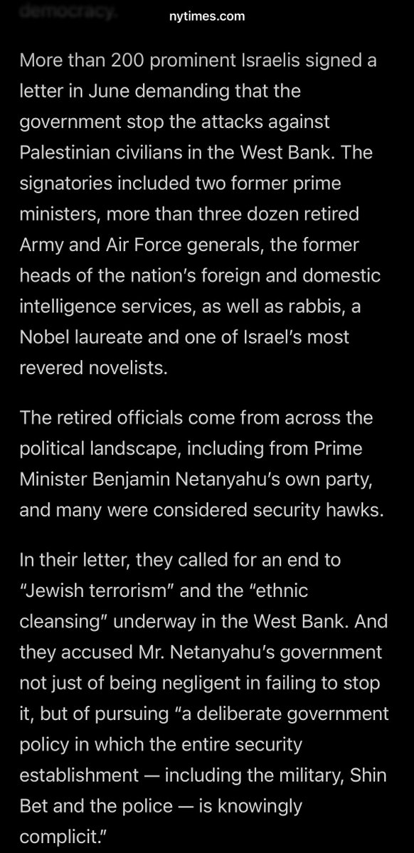 JustinBonomo's tweet photo. 3 dozen Israeli generals, 2 Israeli prime ministers, and many others signed a letter saying Israel is committing terrorism and ethnic cleansing in the West Bank

They liken what Israel is doing to the horrors committed by the Nazis during the Holocaust

Great article from NYT https://t.co/SywRPaG1JB
