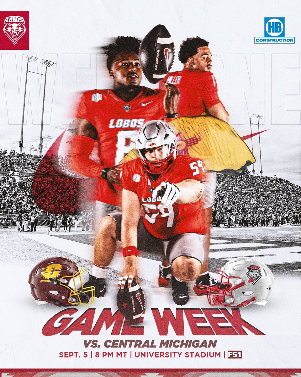UNMLoboFB's tweet photo. It’s almost 𝗧𝗶𝗺𝗲.

🆚 Central Michigan
🗓️ Sept. 5
🕗 8 p.m. MT https://t.co/VK6M0A8mEa