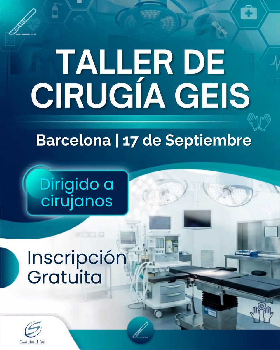 GrupoGeis's tweet photo. Taller de Cirugía GEIS | 17 de septiembre · Barcelona
Una jornada dirigida a cirujanos centrada en las novedades en GIST y los avances en el manejo de los sarcomas retroperitoneales, con presentación y discusión de casos clínicos.

🎟️Inscripción gratuita: https://t.co/pBbbgCcLAU https://t.co/nZWZ9upHwK