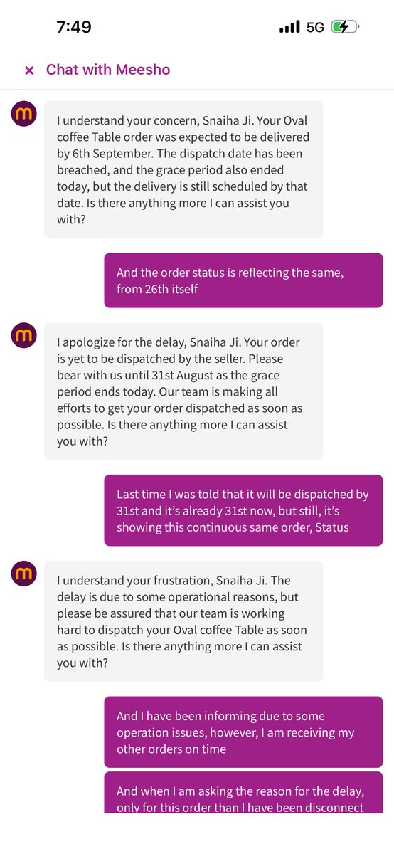 TSnaiha's tweet photo. @Meesho_Official @meesho_support @meeshotech @jagograhakjago @nch1915 @consumerforum_ After this order onwards, I’ll make sure for not bothering the Meesho Customer Service, by disconnecting myself from Meesho shopping app with this few words “The brand is disgraceful when missing with basic human ethics”. Please find more screenshot with the disgraceful responses https://t.co/2GoPFQbZVQ