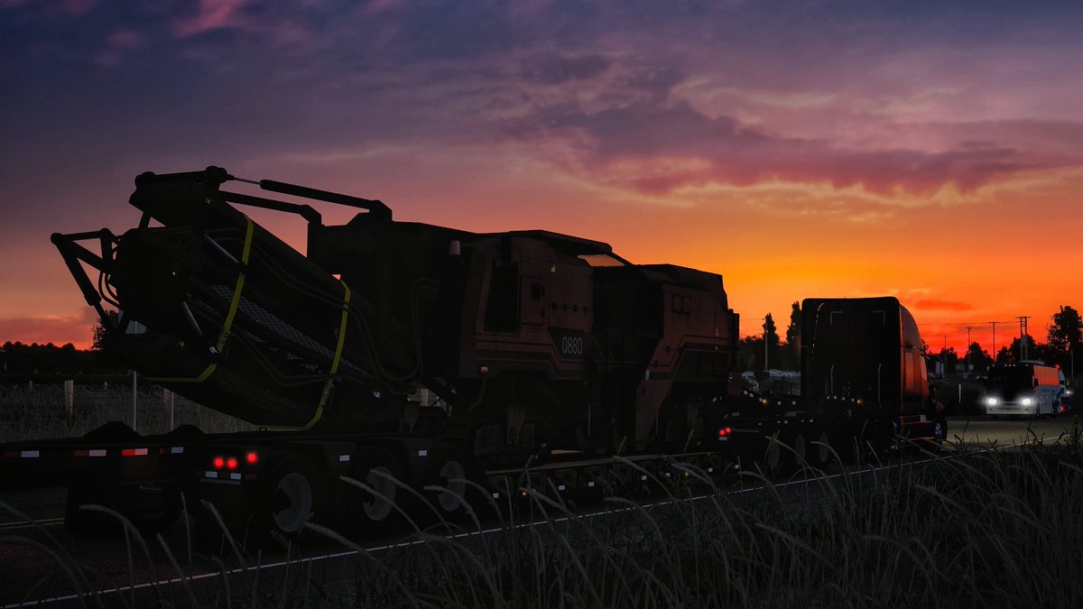 Carman670's tweet photo. Evening skies as we haul a milling machine towards Idaho Falls.
#AmericanTruckSimulator https://t.co/2fBNAAozdU