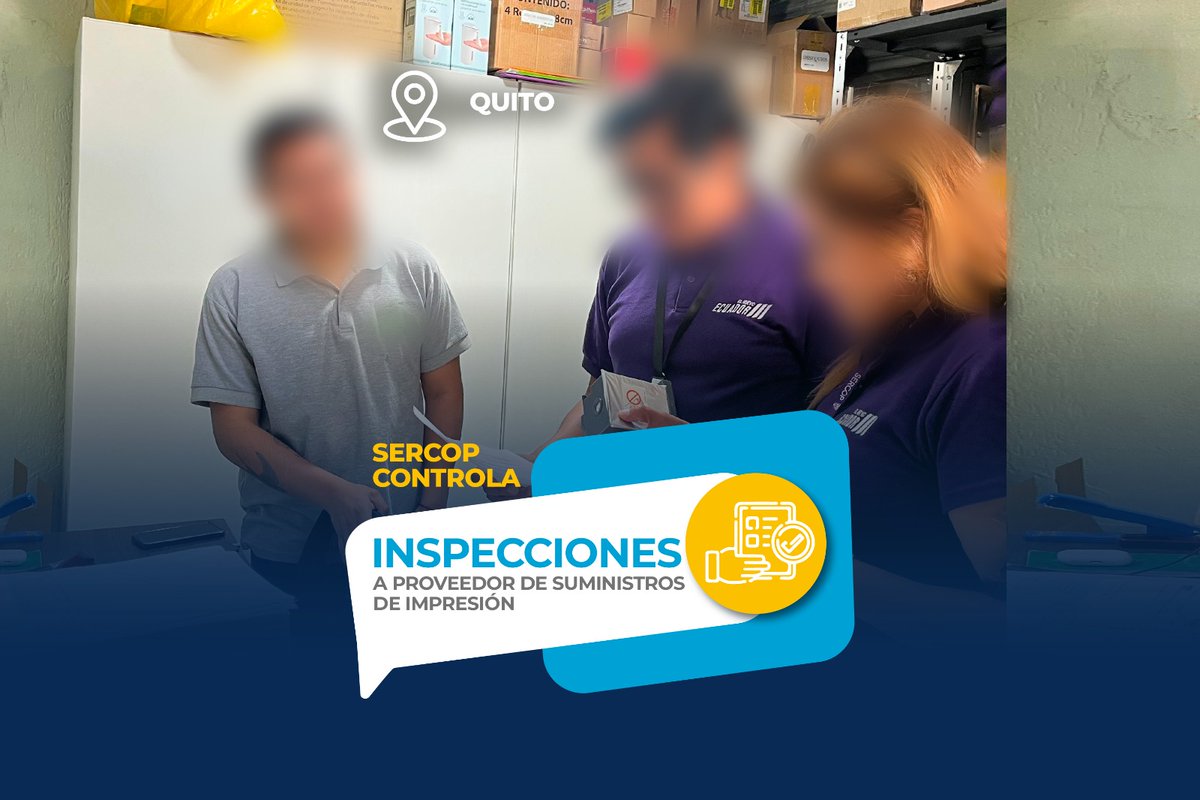 SERCOPec's tweet photo. 💪🏼 El #SERCOP continúa con las inspecciones a proveedores del Catálogo Electrónico. Esta vez, verificamos a proveedores de suministros de impresión en #Quito.

✅ Estas acciones permiten verificar el cumplimiento de las condiciones de los bienes ofertados y dar seguimiento a los proveedores, promoviendo una #ContrataciónPúblicaÍntegra, transparente y eficiente.