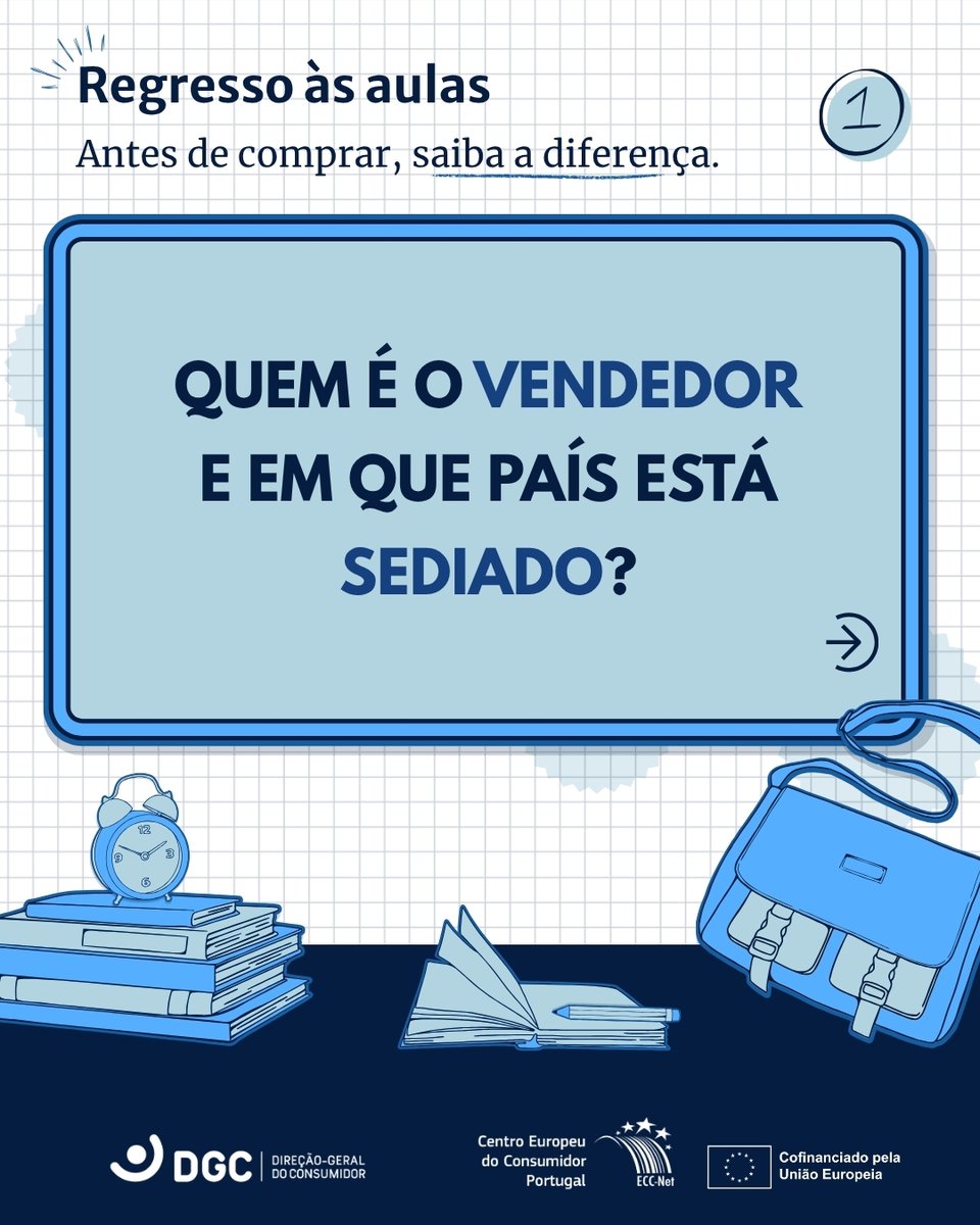 DGConsumComServ's tweet photo. Vai comprar online neste regresso às aulas? Antes de comprar, confirme quem é o vendedor e em que país está sediado.
O melhor negócio não é apenas o mais barato. É também o mais seguro.
#AntesDeComprar #RegressoAsAulas https://t.co/ioc6NbkvID