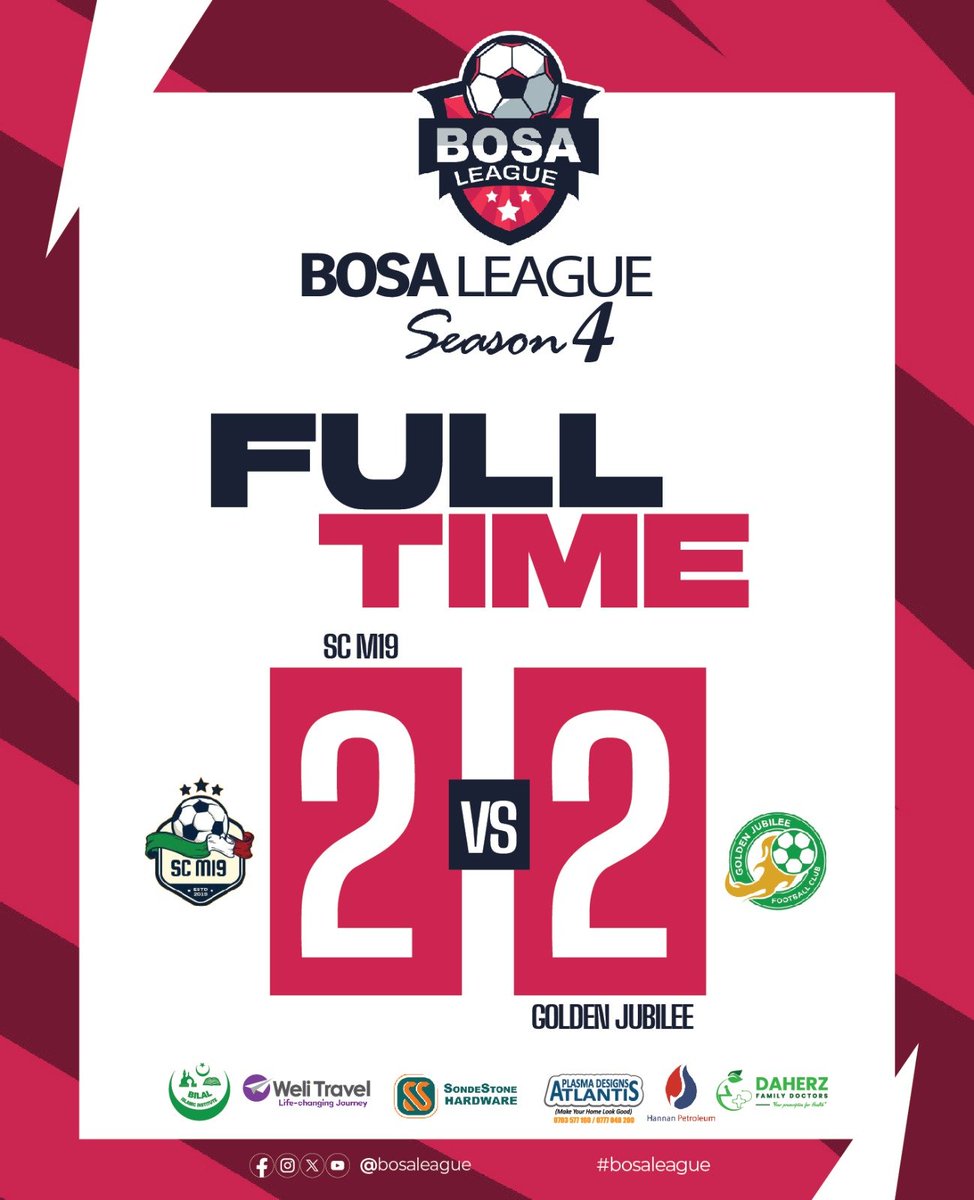 BosaLeague's tweet photo. ๐ฅ DERBY THRILLER! ๐ฅ
It ends in a DRAW between SC M19 FC ๐ค Golden Jubilee FC! โฝ๏ธ
The battle of the two cohorts was nothing short of a thriller โ passion, intensity and drama from start to finish! ๐ฎโ๐จ๐ฅ
#BOSALeague #SCM19 #GoldenJubileeFC #TheDerby https://t.co/D8LeZy9b3V