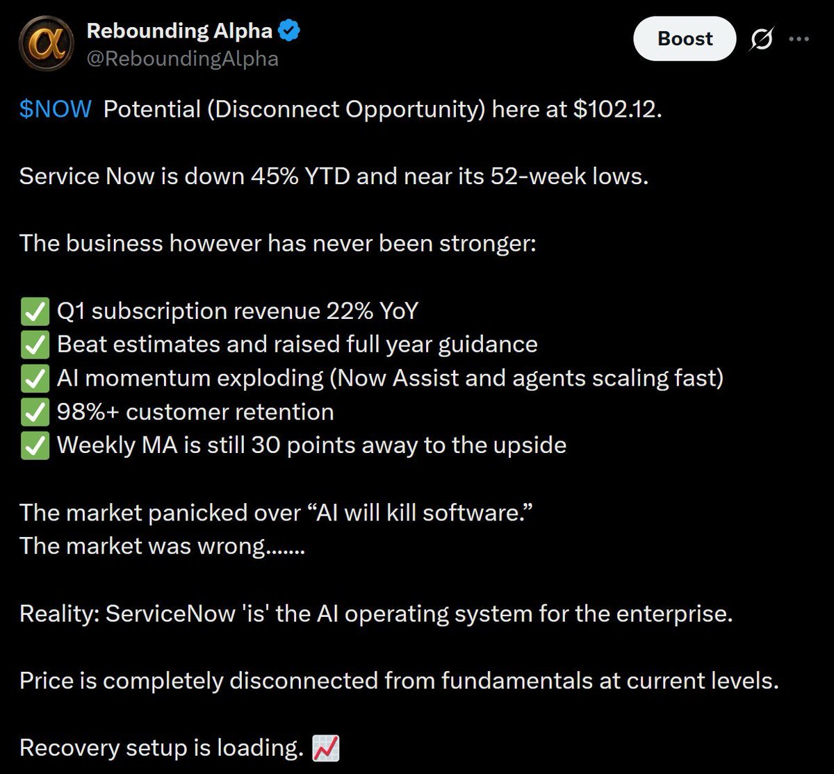 ReboundingAlpha's tweet photo. $NOW - Exited another 1/3 of position here at $146.63 avg.

That is 43.58% gain and 44.505 pts captured from the $102.12.

Very happy with this exit.

As always, I will consider rebuying the lots if we get a retracement to support.

I still expect $NOW to go much higher, but scaling out is at specific levels is my strategy, and I stay disciplined to that. 

1/3 position remains to capitalize on more upside.

(not investment advice, DYOR)