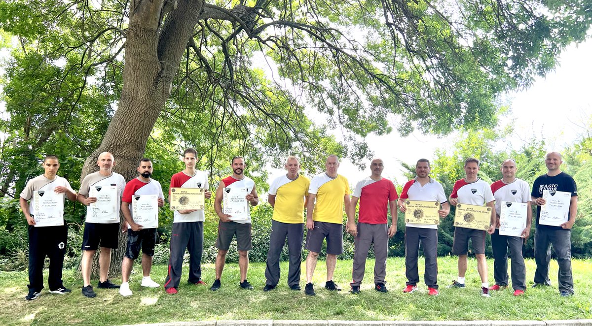 GM_Koenig's tweet photo. Days 2–5 of our Nessebar summer camp: gradings, long pole to walking stick, sparring, distance work, biomechanics, structure. Highlight: 7th master level + DaiSifu title for Stanislav Bagalev. Certificate ceremony to finish. Thanks for a great camp! #WingTsun https://t.co/mEhonrhyGC
