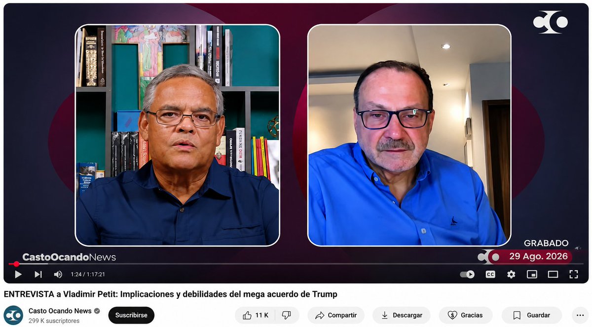 elhabito's tweet photo. 📺 Vi con mucha atención la conversación entre @cocando y @vladimirpetit y creo que vale la pena verla completa, porque más que una entrevista es un ejercicio de lectura política sobre lo que puede estar ocurriendo detrás de los anuncios recientes sobre Venezuela.

Casto hace varias de las preguntas más incómodas: si Estados Unidos puede obtener hoy de un gobierno débil concesiones que difícilmente conseguiría de uno plenamente electo; si el nuevo entramado institucional que se discute podría terminar dándole piso jurídico a decisiones tomadas antes de que ese entramado exista; y qué impacto tendrá todo esto sobre la ruta hacia unas elecciones verdaderamente libres.

Vladimir, por su parte, propone una tesis audaz: que no estamos necesariamente viendo la consolidación del esquema actual, sino una etapa transitoria dentro de una operación mayor. Distingue tres maneras distintas de entender la palabra “transición”, interpreta el anuncio petrolero también desde los intereses internos de Estados Unidos y plantea que Delcy Rodríguez podría estar acercándose al final de su utilidad política para Washington.

La conversación se vuelve todavía más interesante cuando ambos entran en el terreno de lo que podría venir después: una eventual salida de los Rodríguez, una fórmula provisional de gobierno, elecciones libres y el papel que podría corresponderle a María Corina Machado. Allí Vladimir deja de limitarse al análisis y se atreve a pronosticar: cree que septiembre y octubre serán meses decisivos y que Venezuela podría estar acercándose al final de la página chavista.

Casto pregunta. Vladimir arriesga respuestas. Y entre ambos dejan sobre la mesa varias de las preguntas que Venezuela tendrá que responder muy pronto. Hay que verlo 👊 https://t.co/WmQhiISoFk