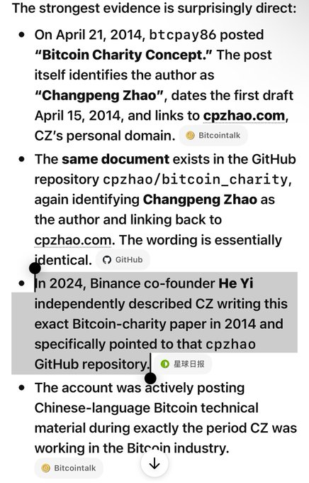 JamieJohnsonArm's tweet photo. This was unexpected. As far as we were aware from the original creator of this thread, btcpay86 was CZ. 

Given the evidence, ChatGPT estimated the probability of btcpay86 belonging to CZ  at 95-99%.

There was significant evidence to support this assumption. Even the Binance Co-Founder has referenced this exact github that was linked to his profile back then.

Perhaps there was something we are not seeing. Where there is smoke, there is often fire.