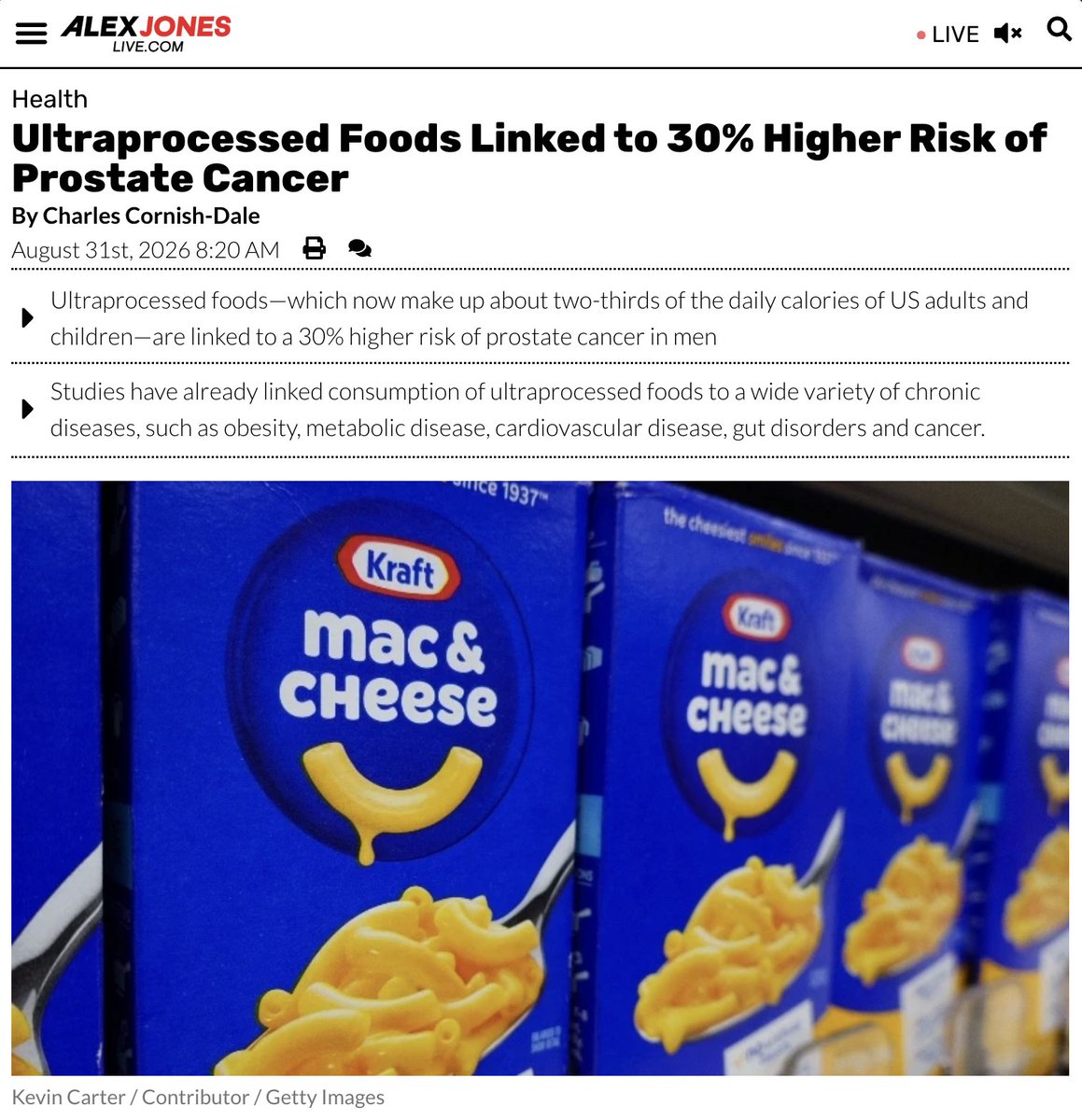 AJNlive's tweet photo. Ultraprocessed Foods Linked to 30% Higher Risk of Prostate Cancer 

ʀᴇᴘᴏʀᴛ: https://t.co/1mfEhHpbDw https://t.co/CqMf5Q0BMV