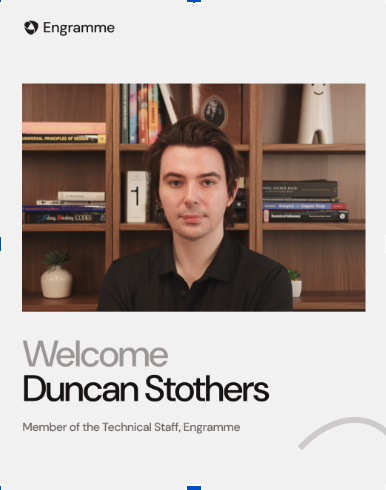 gkreiman's tweet photo. We are happy to welcome new amazing talent to Engramme. Duncan Stothers is joining as a Member of the Technical Staff. Duncan studied Computer Science at Harvard and worked on computer vision and AI at Google. https://t.co/dJUTmpvuzF