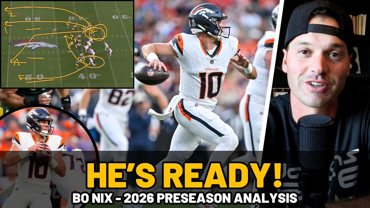 TJenkinsElite's tweet photo. We actually learned quite a bit from only a few clips!

Bo Nix 2026 preseason film analysis!

All Things QB YouTube channel! https://t.co/0EIVo59liU
