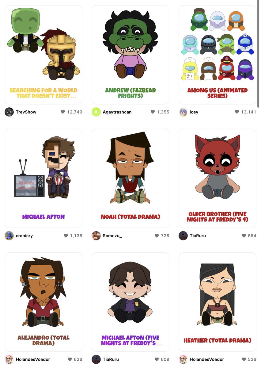 FNAFAlerts's tweet photo. The Michael fans are strong, but the Andrew fans are stronger with the Andrew Youtooz concept skyrocketing past all three Michael submissions, which is insane. https://t.co/l4Y3fBlpUx
