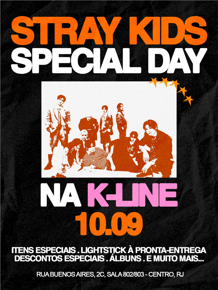 StoreKLine's tweet photo. VOCÊ É UMA STAY PROCURANDO UM EVENTO DE BR PARA BR? A KLINE PREPAROU 🧡

No dia 10/09 (um dia antes do show) vamos ter o stray kids special day aqui no nosso escritório no RJ 🏠

itens personalizados do stray kids, lightstick à pronta-entrega, descontos especiais, álbuns e muito mais 🌟

🗺️Rua Buenos Aires 2c (sala 802/803)
das 10:00 às 18:00 

Esperamos todos vocês 🥰