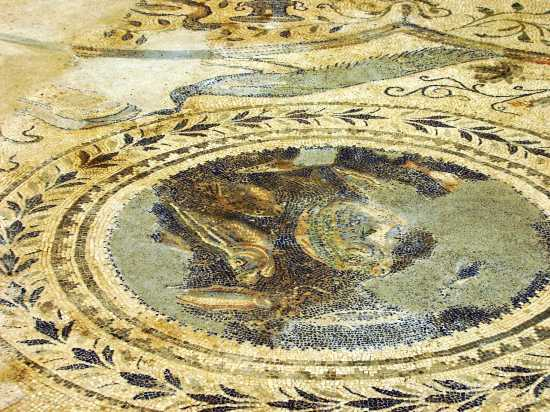 ArteCalabria's tweet photo. Mosaico romano delle quattro stagioni II-III sec. d.C. a Vibo Valentia, relativo ad un atrio del complesso termale decorato con pesci, pavoni, inquadrati in un festone che si dispone ad ottagono intorno alle figure.
#Calabria #art https://t.co/RrDtiscY5P