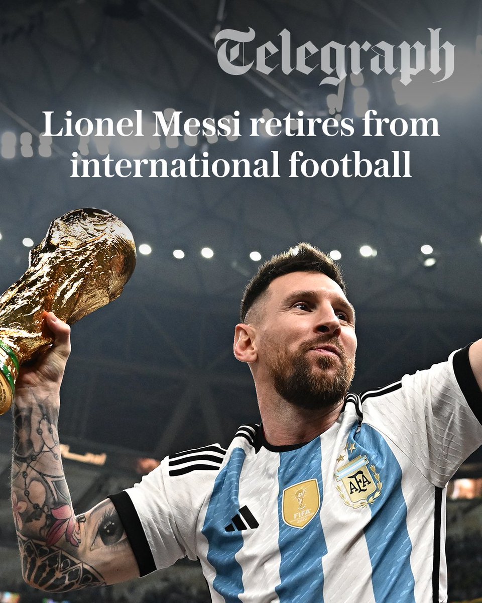 TeleFootball's tweet photo. Argentina captain Lionel Messi has announced his retirement from international football in a statement on Instagram.

Messi, who turned 39 in June, has retired having scored 125 goals in 207 internationals.

🔗: https://t.co/1833WYy8WY https://t.co/HQmIEmEwMe