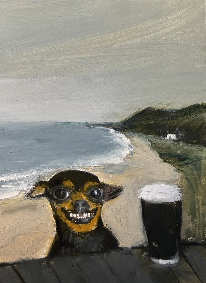 SarahjevsEvans's tweet photo. Recent dogs and alcohol paintings https://t.co/NhCaMB92II