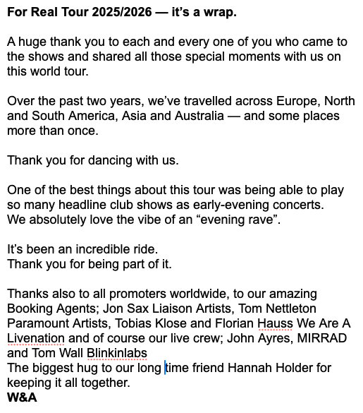 BookaShade's tweet photo. For Real Tour 2025/2026 — it’s a wrap.......  #bookashade https://t.co/kHnCvUYVub