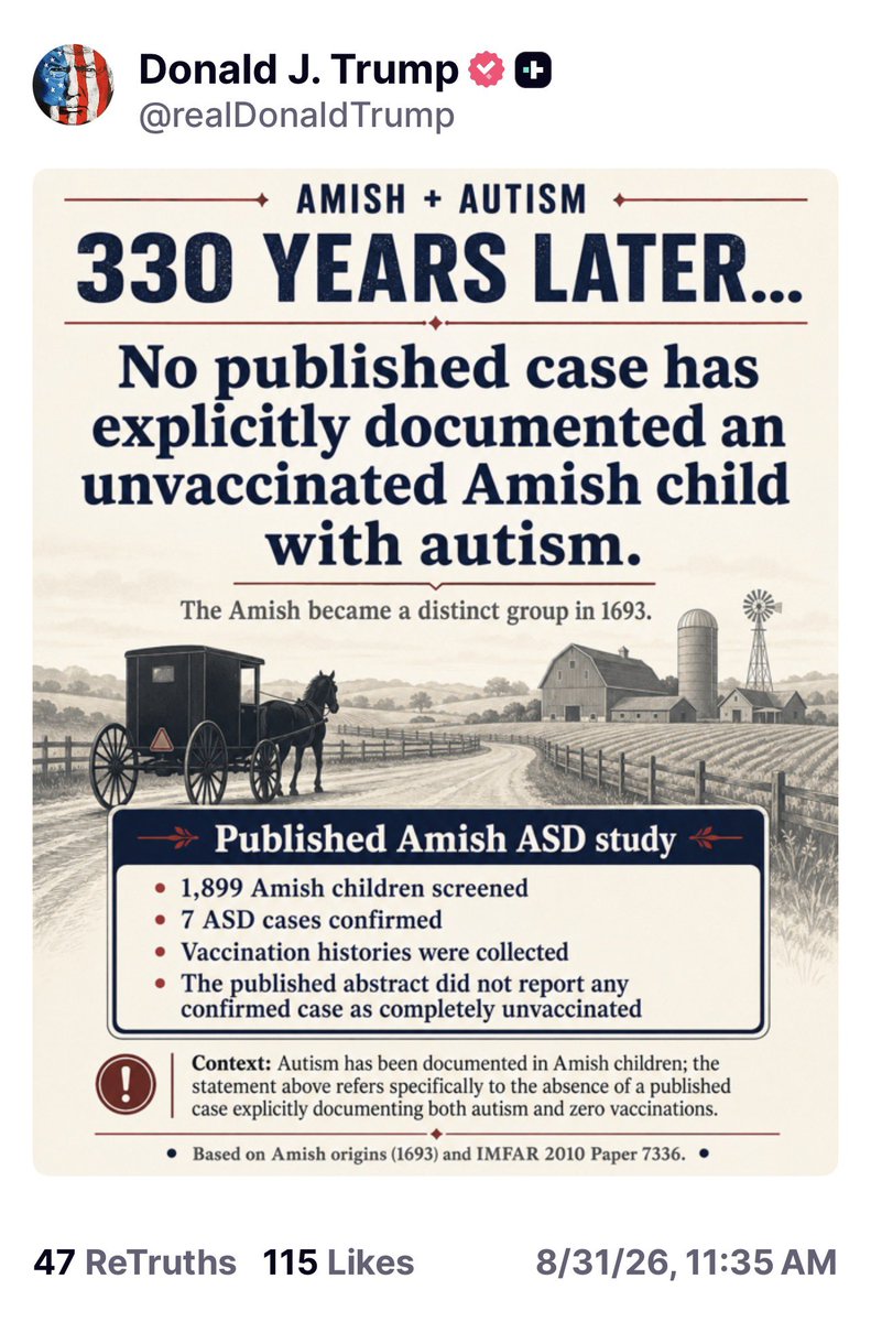 Juliedonuts's tweet photo. PRESIDENT TRUMP POST!

He is telling you vaccines CAUSE AUTISM‼️‼️ https://t.co/MeEQrbfhxZ