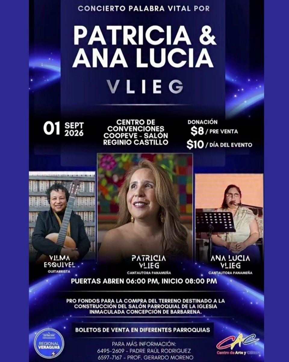 Radio_Veraguas's tweet photo. Mañana, 1 de septiembre, Santiago vivirá una noche de música y solidaridad con el concierto “Palabra Vital”, de Patricia Vlieg y Ana Lucía Vlieg, junto a Vilma Esquivel.
📍 COOPEVE | 8:00 p. m.
🎟️ $8 preventa | $10 día del evento https://t.co/0jmsZvt0hr