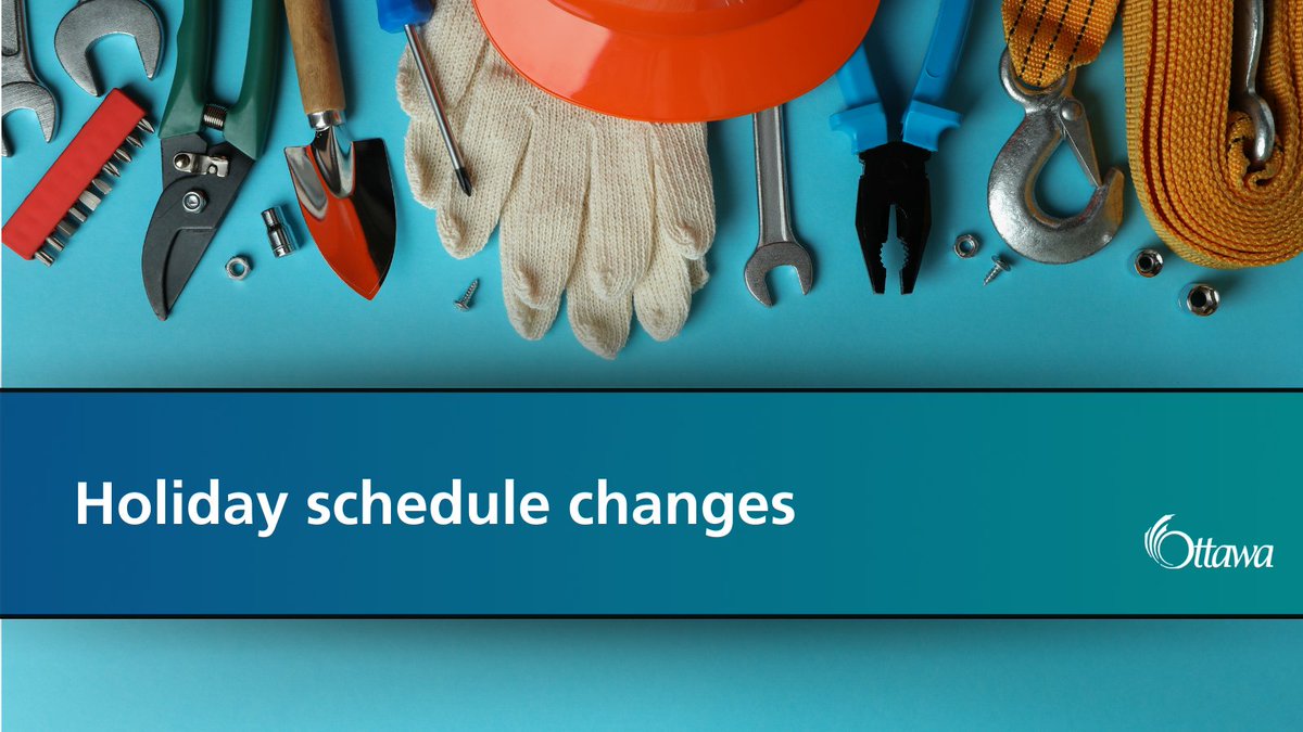 Various tools line the top of the graphic. "Holiday schedule changes" is written in bold white text in the middle.