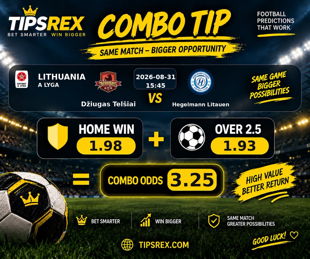 Tipsrex's tweet photo. #Football #BettingTips #ComboTip #SameGameParlay #ALyga #DziugasTelsiai #HegelmannLitauen #18plus https://t.co/Hc1cyQyWM3