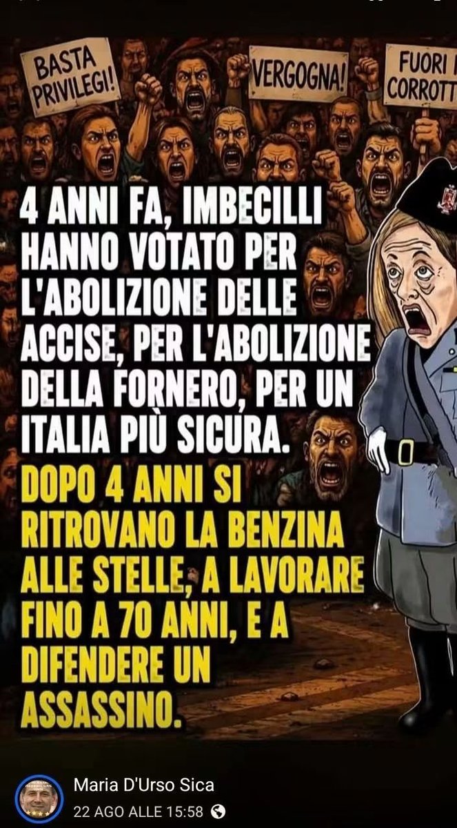 robertodimassim's tweet photo. @FratellidItalia @GiorgiaMeloni 4 anni di bugie, menzogne e ipocrisia.
Dovete andare a casa.
Occhio ai pomodori e uova!
#Ribaldi https://t.co/HIi78WO723