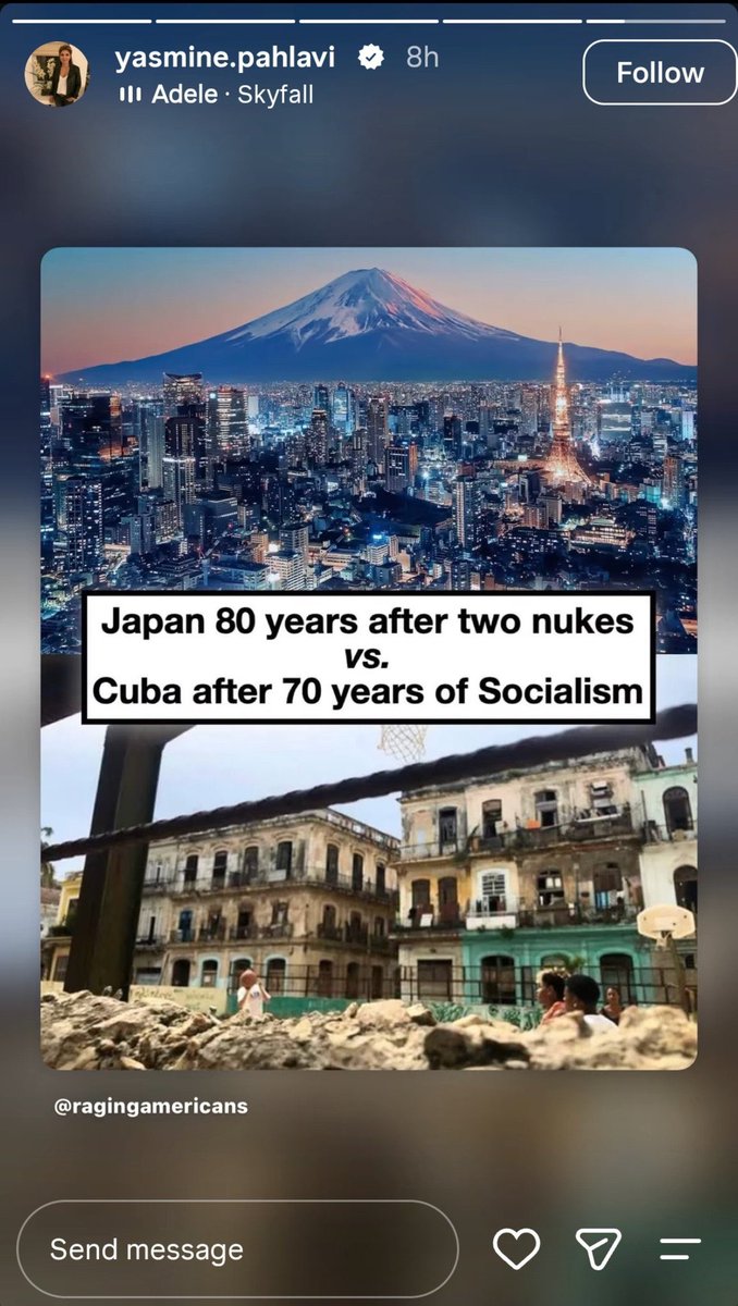 AR_Salimii's tweet photo. Yasmine Pahlavi, the wife of Reza Pahlavi, son of the former Shah of Iran, published the following post on her Instagram account, effectively attempting to normalize the use of weapons of mass destruction against the innocent people of Iran.

This woman and her husband have become puppets of Netanyahu and Trump, essentially broadcasting their agendas across social media platforms.

This serves as a serious wake-up call, as these two sellouts are normalizing pure evil and pushing 90 million innocent Iranians to the brink of destruction.

This exact post, which implicitly normalizes the use of weapons of mass destruction, could arguably be subject to legal prosecution.

@PahlaviReza 
@PahlaviComms