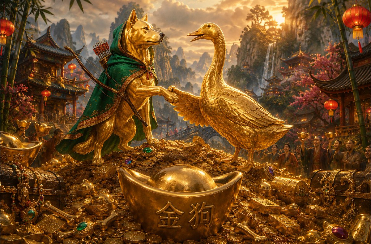 GoldenDogRH's tweet photo. The golden goose welcomes the golden dog. https://t.co/3bgshOtocq