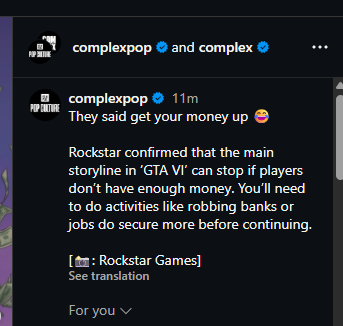 criaofRJ's tweet photo. Main storyline in ‘GTA VI’ can stop if players don’t have enough money

Get your money up, perfect meme

https://t.co/LE4vlbA9qz https://t.co/GXAVYq7DjS